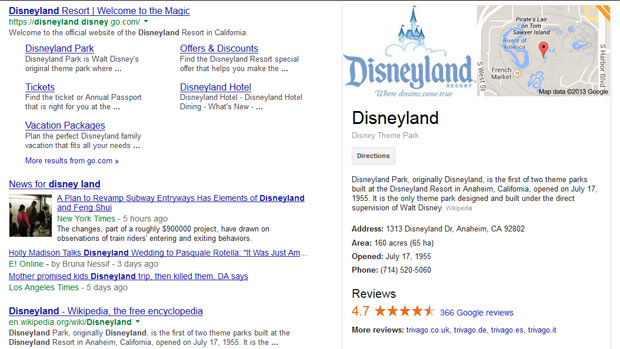 disney land search result pages