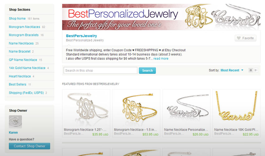 etsy jewelry online store