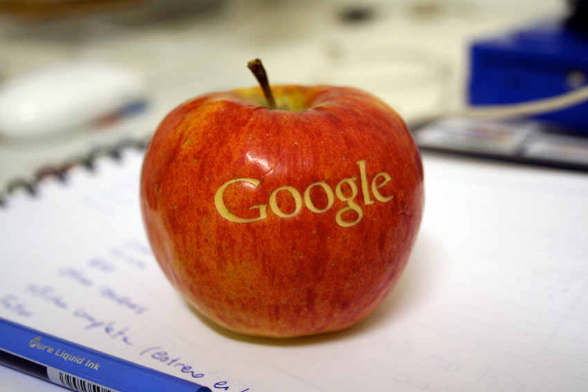 Google logo on an apple
