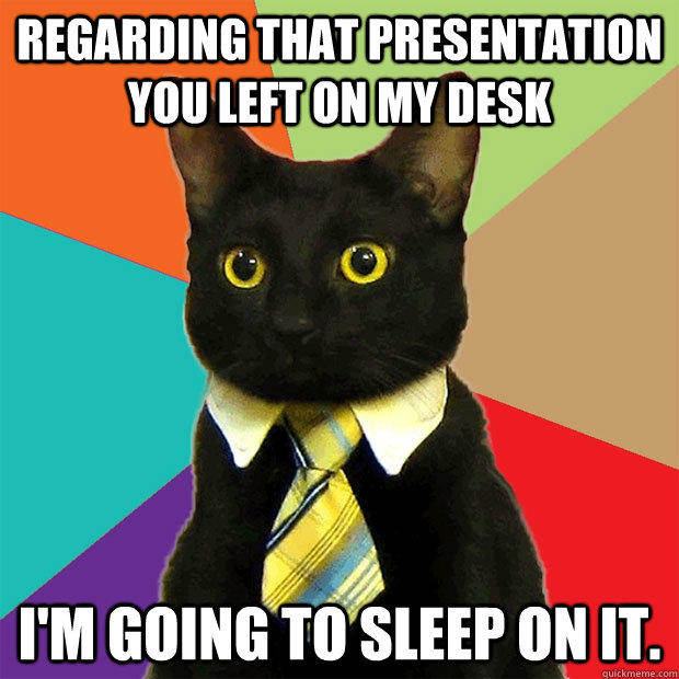 Business cat meme on presentation