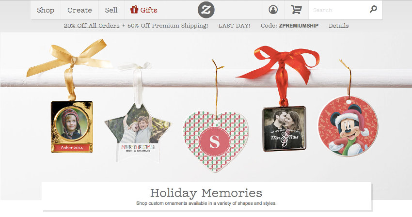 Zazzle holiday products landing page
