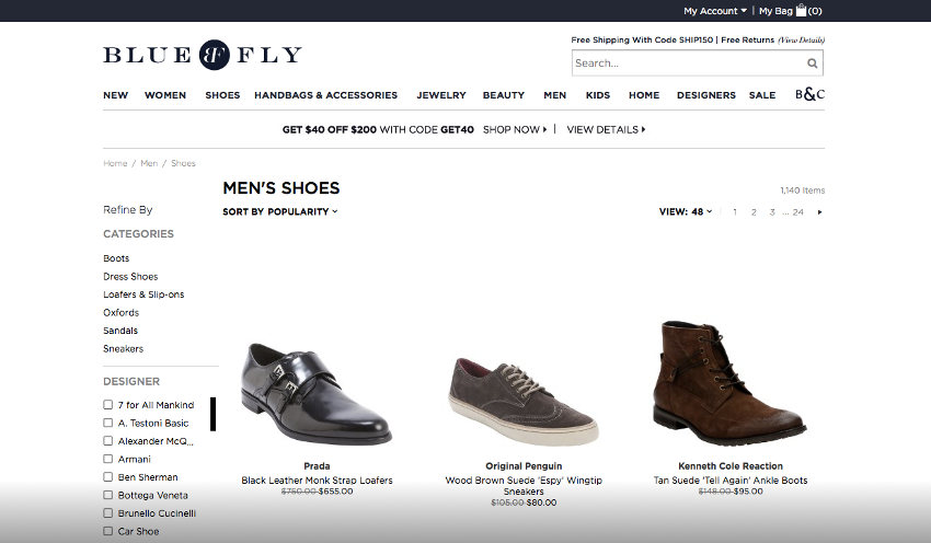 Bluefly shoes page screenshot