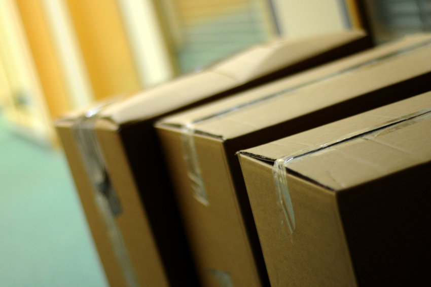 Boxes of printing supplies