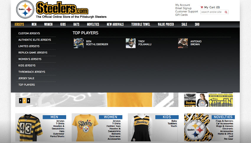 Steelers online shop screenshot