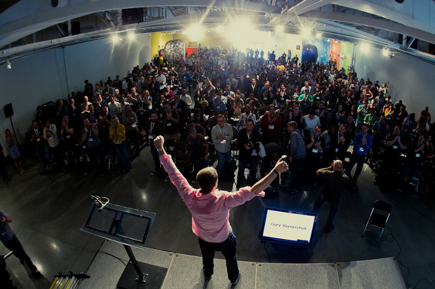 Gary Vaynerchuk speaking in a conference as a keynote speaker