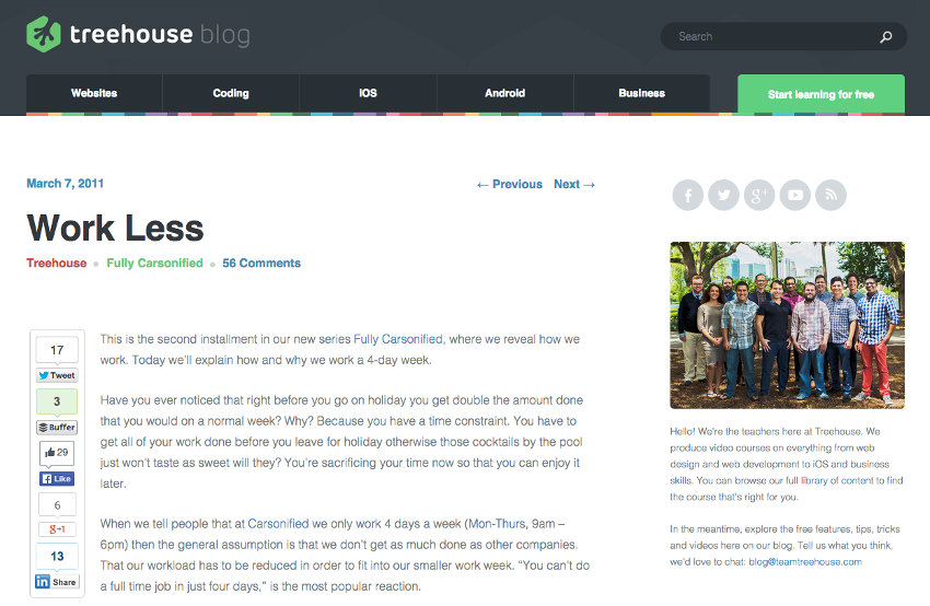 Screenshot of TreeHouse blog