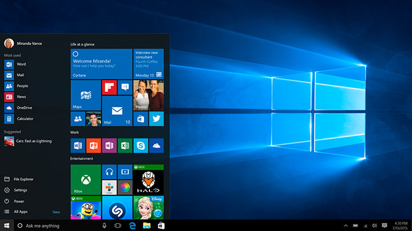 Windows 10 dashboard