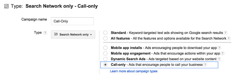 AdWords call only campaign setup