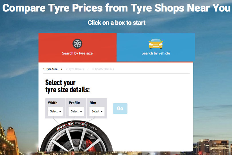 Tyre comparison options screenshot
