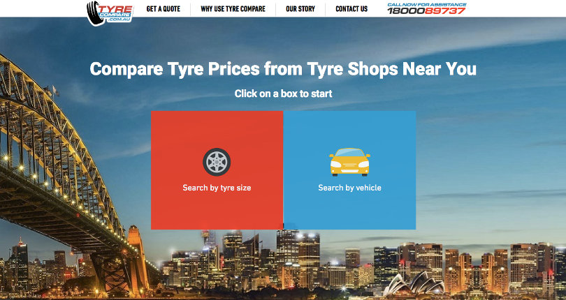 Tyre comparison site screenshot