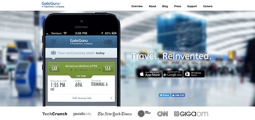 GateGuru app landing page screenshot