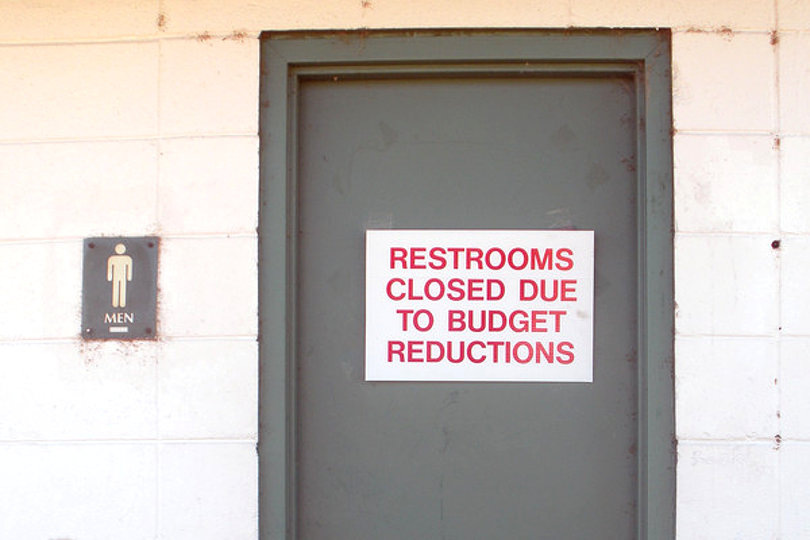 Closed restroom due to budget restriction