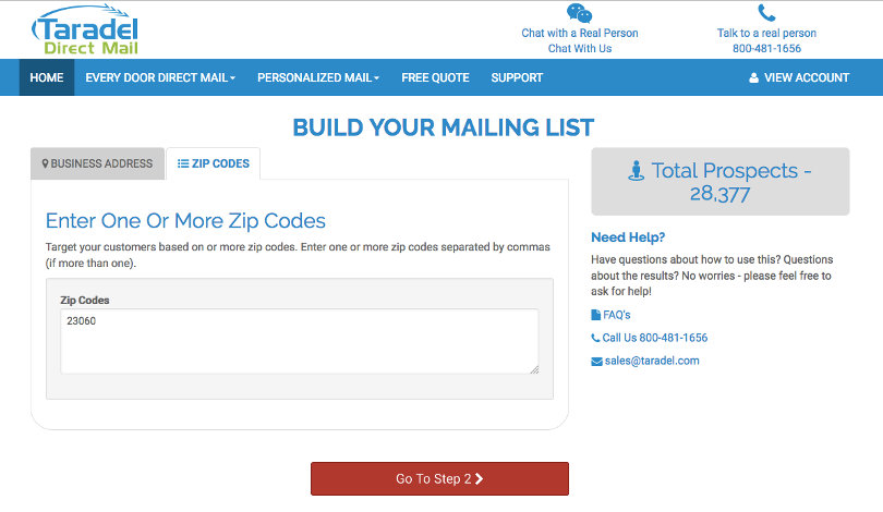 Taradel Personalized Mail - Enter ZIP code - screenshot