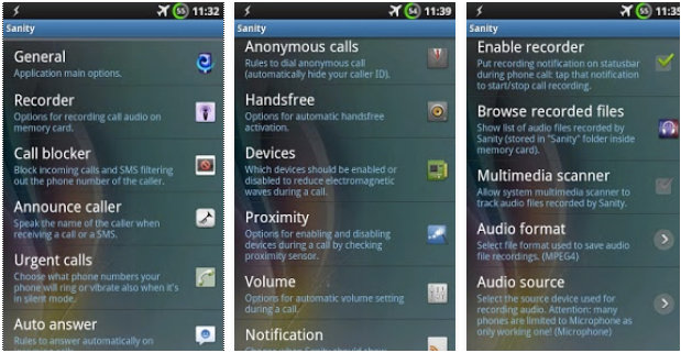 Sanity app screens