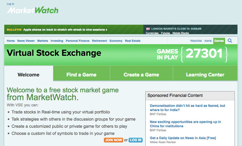 Market Watch game page screenshot