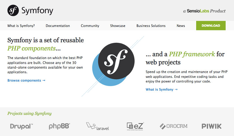 Symfony website screenshot