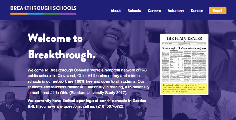 Breakthrough Schools website screenshot