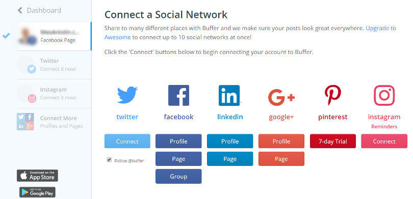 Buffer social media account connect