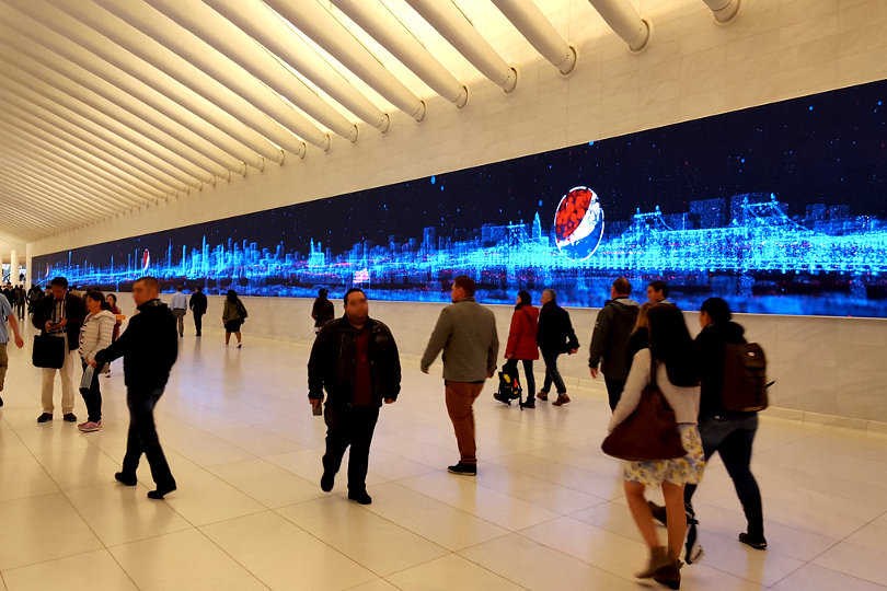 LED wall ad at Westfield World Trade Center Mall, NYC