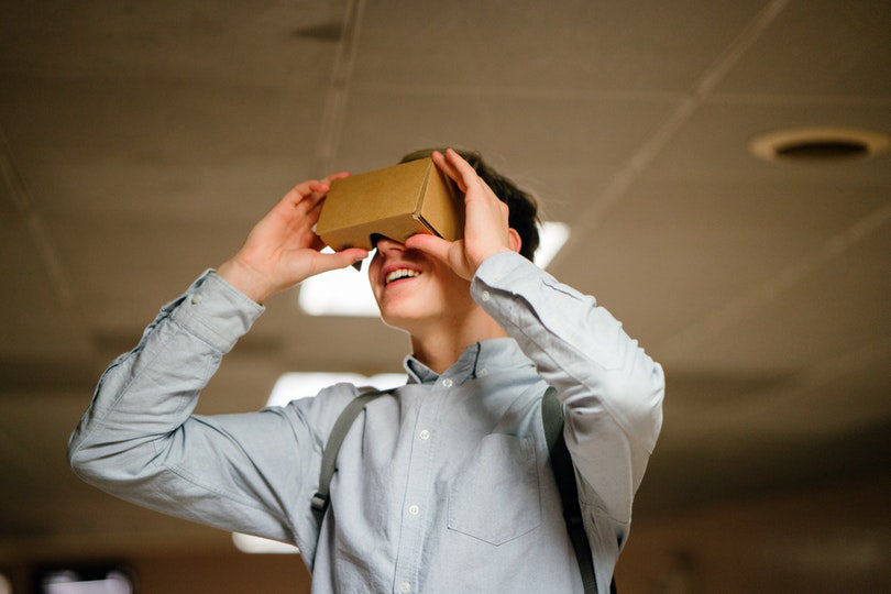 Trying cardboard VR glasses