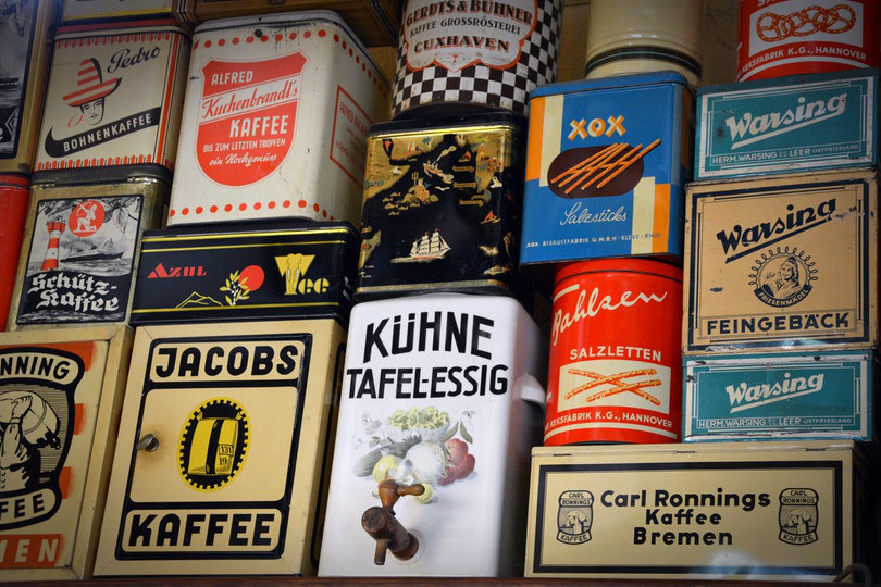 Retro labels in old cans