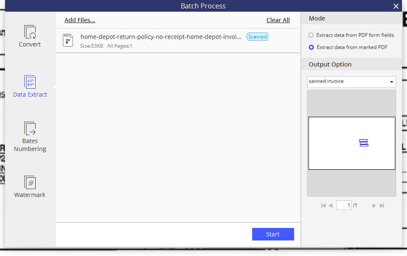 Start data extraction