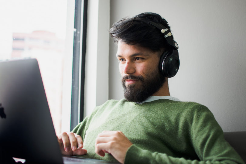 Businessman attending virtual happy hour